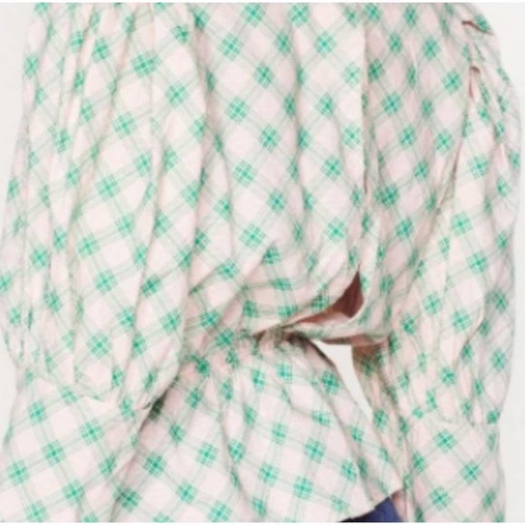 ASOS Daisy Street Check Balloon Sleeve Top Pink Green - Picture 4 of 14